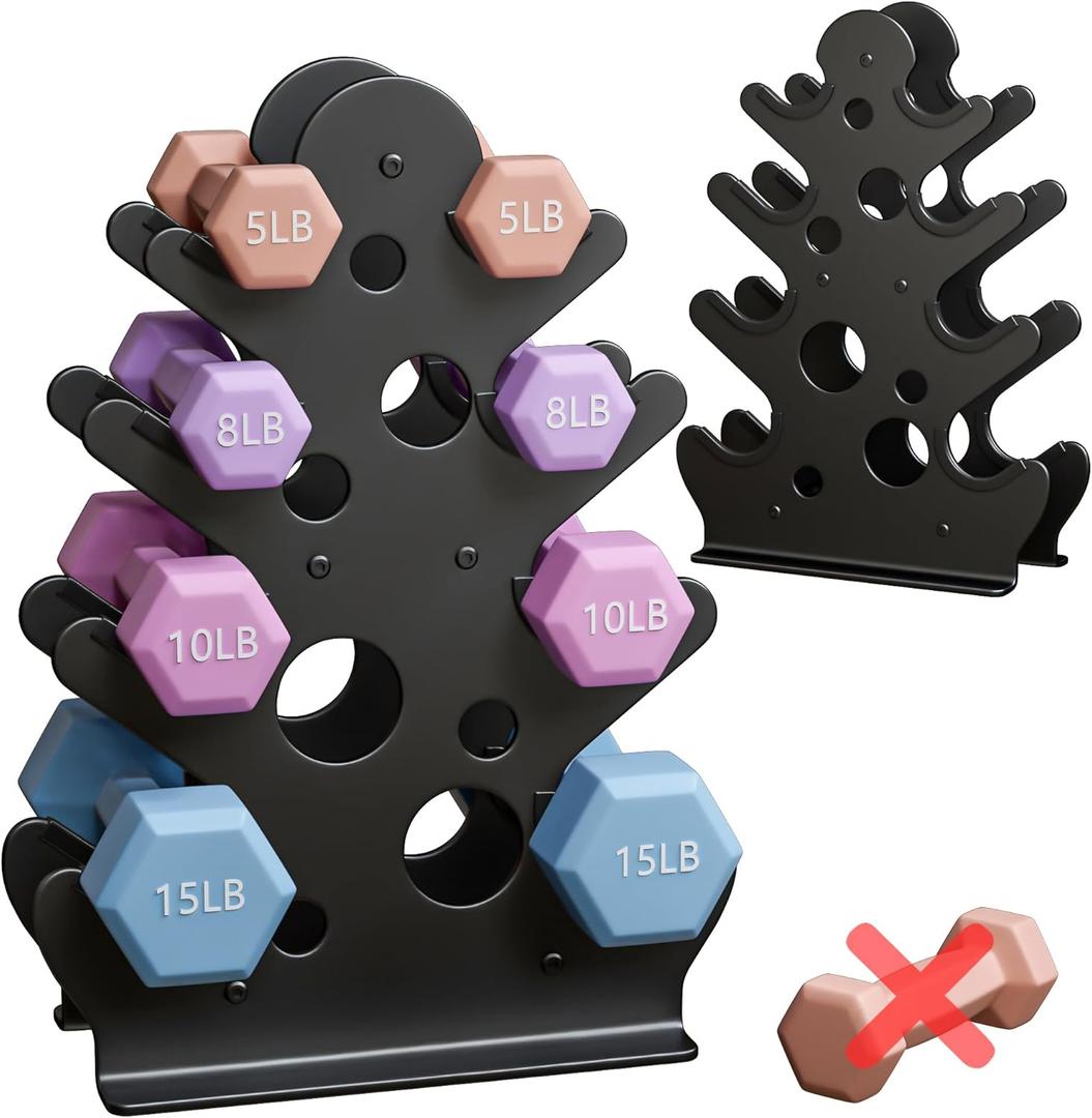 Dumbbell Rack Stand Only(Dumbbells Not Included) - Dumbbell Storage Rack with/without Wheels, Space Saver for Home Gym. (4 Tier - Simple)