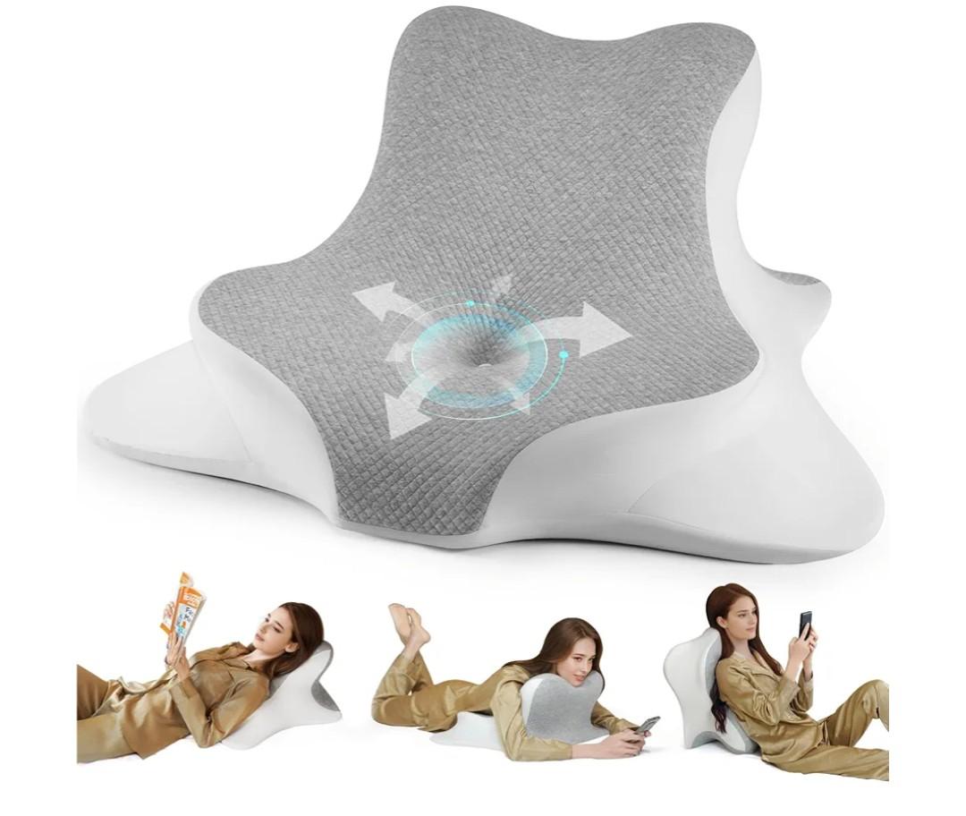 Reading Pillow for Bed, Lying, Leaning and Prone, Ergonomic Memory Foam Bed Wedge Pillow for Headboard, Chin & Back Support Pillows on Bedrest Couch Floor- Grey