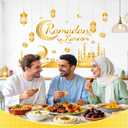 Ramadan Decorations for Home Ramadan Kareem Wall Stickers Islamic Muslim Wall Decals with Lantern Moon Star Designs Eid Mubarak Arabic Party Decor for Living Room Bedroom Window