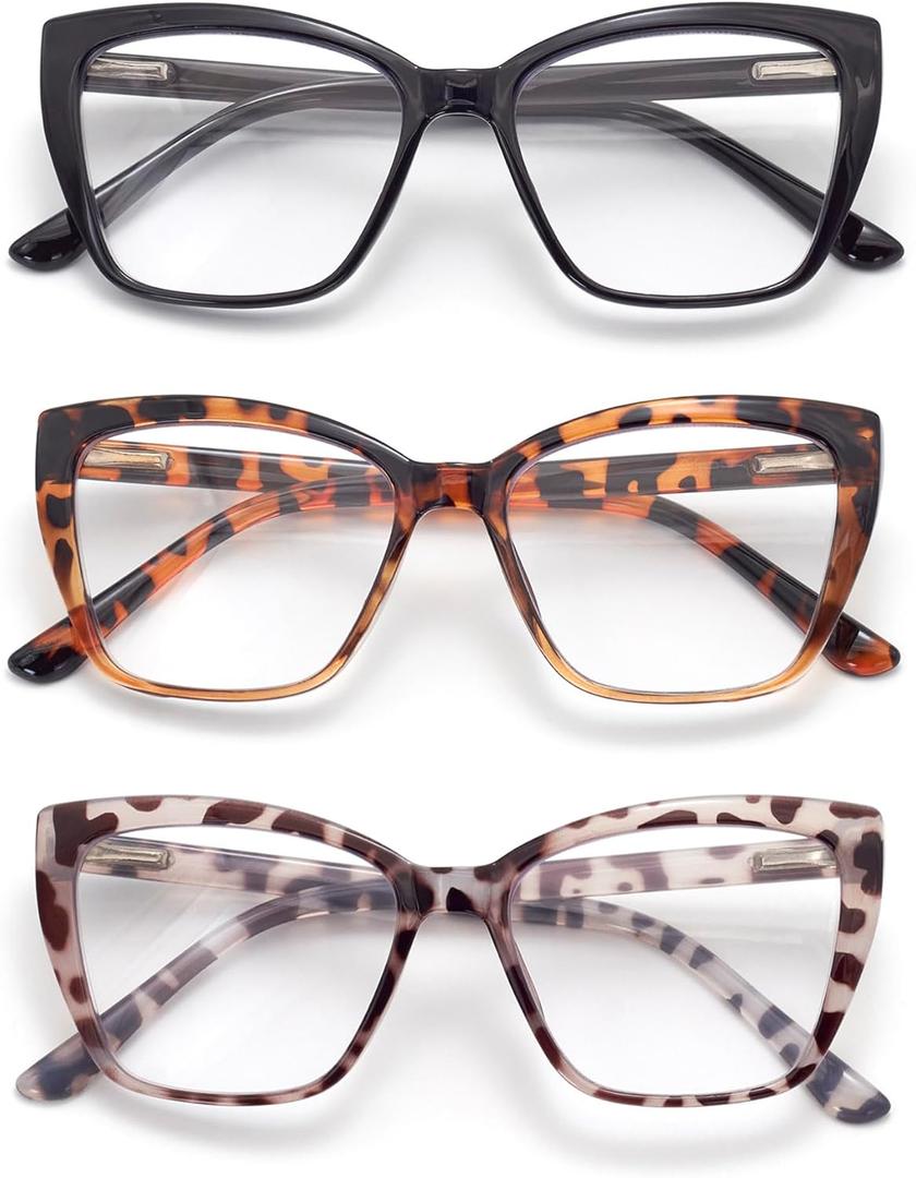 3-Pack Reading Glasses for Women, Oprah Style Frame Spring Hinge Readers Blue Light Blocking Glasses