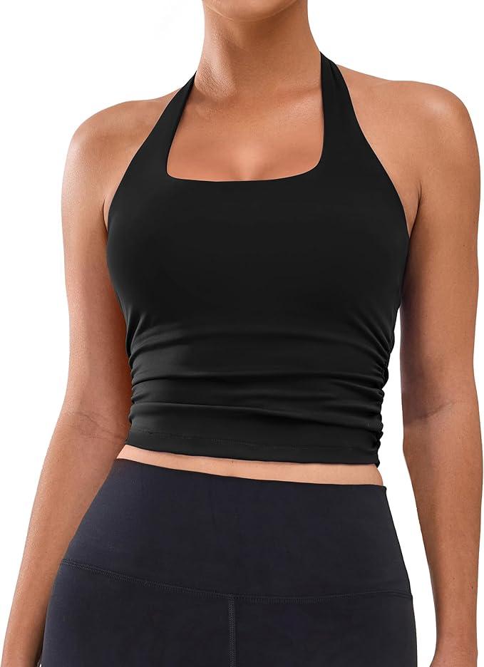 BMJL Womens Halter Built in Bra Workout Sports Tank Tops Summer Trendy Backless Going Out Clothing 2025 XS