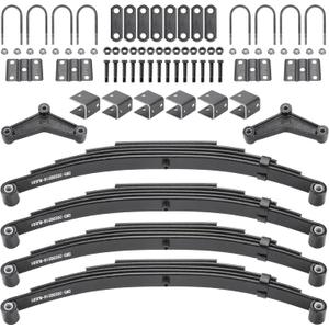 Youxmoto 4pcs 5 Leaf Springs 3000lb, for 5200lb-6000lb Tandem Trailer Axle Suspension Kit & U-Bolt & Hanger Kit; 25-1/4" L, 1-3/4" Width, 9/16" Bushing Dia, Fits for SW5
