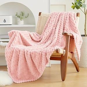 EXQ Home Fleece Throw Blanket for Couch or Bed - 3D Imitation Turtle Shell Jacquard Decorative Blankets - Cozy Soft Lightweight Fuzzy Flannel Blanket Suitable for All Seasons, (50"60",Pink)