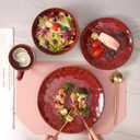 vicrays Ceramic Dinner Plates Set, 10.5 Inch, Set of 6, Round, Microwave, Oven, Dishwasher Safe, Porcelain Fluted Suitable for Steak, Pasta, Pizza, Home, Party, Restaurant (Cherry Red)