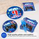 96Pcs 9th Video Game Birthday Party Decorations Blue Video Game Level 9 Birthday Plates and Napkins Tableware Sets for Kids Boys 9 Years Old Gamer Gaming Party Favors Serves 24