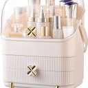 Preppy Skincare Organizers Makeup Organizer Holder Cosmetic Storage Box Display Case 3 Tiers Dust Free Cover Portable Handle 2 Rroomy Drawers Gift Great For Bathroom Countertop Dresser Ivory White