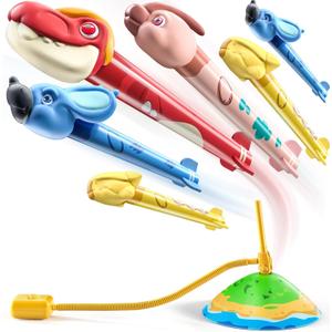 TEMI Dinosaur Rocket Launcher - 6 Dino Rockets, Launch up to 100 ft, Fun Outdoor or Indoor Kids Toy for Boys & Girls Age 3-7, Dinosaur Toy, Birthday Gift for Kids Age 4-8
