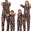 VNVNE Matching Halloween Onesie Pajamas for Family/Couples/Women/Men, Skeleton Holiday One Piece Adults Pjs Sleepwear, Kids 8-10, Black Skull