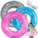 Pool Floats Kids 3 Pack, Inflatable Swim Rings for Kids Pool Tubes Toys, Pool Floats Ring Toys, Summer Beach Swimming Pool Floats Party Supplies + Patch&Tow Rope