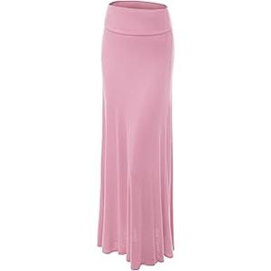 Lock and Love Women's Casual High Waist Solid/Tie Dye Fold Over Flowy Long Maxi Skirt (Small)