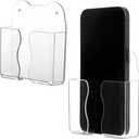 2PCS Wall Phone Holder Clear Phone Shelf Self Adhesive with Charging Hole, Compatible with Phone and Android Smartphone, Cell Phone Cradle Bedside Organizer Remote Control Stand for Home Office