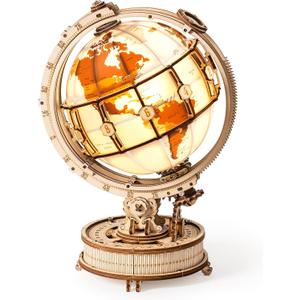 ROBOTIME 3D Wooden Puzzle for Adults Luminous Globe ST003  Wooden 3D Puzzles for Adults with LED Light  Globe Model Building Kit for Teens & Adults