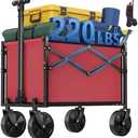 OLIXIS Collapsible Wagon Cart with Wheels 220 lbs Capacity, Heavy Duty Mini Foldable Portable Wagon with Adjustable Handle, Small Foldable Cart for Camping, Garden, Sports, Beach, Shopping - Red