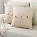 FUTEI Beige Linen Decorative Throw Pillow Covers 26x26 Inch Set of 2, Square Euro Shams Cushion Case with Vintage Button/Zipper,Modern Farmhouse Home Decor for Couch,Bed
