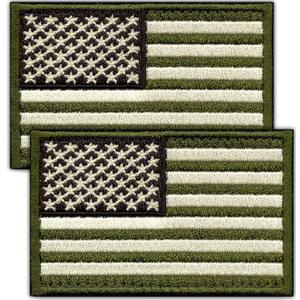 Laughing Lizards American Flag Tactical Patch (2-Pack) | Olive Drab Green Hook & Loop 2x3 Camo Military Patch, Tactical Army Ranger Patches for Hats, Bags & Equipment (Green & Tan Flag)