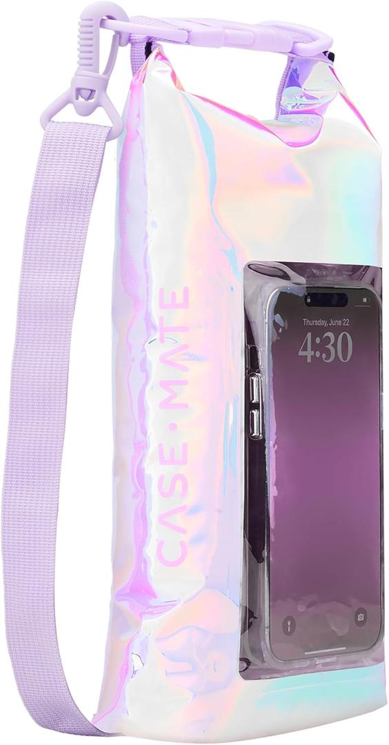 Case-Mate Soap Bubble IP68 Waterproof Phone Pouch (2L) - Travel Beach Cruise Ship Essentials - Roll Top Closure Dry Bag with Phone Case/Pouch for iPhone 17 Pro Max/iPhone 16 Pro/15 - Iridescent