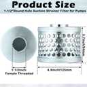 Tujoe 1-1/2 Inch Round Hole Suction Strainer Filter Carbon Steel Plated Npt Thread Hose Water Pump Inlet Strainer for Remove Debris Trash Reduces Solids Entering