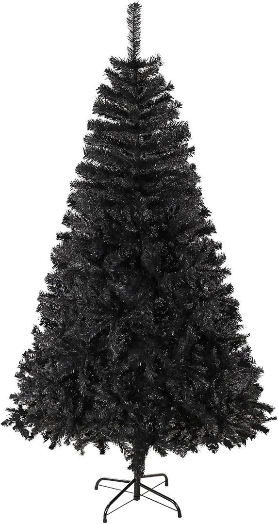 6ft Black Artificial Christmas Tree,Hinged Full Tree with Metal Stand Easy Assembly Xmas Tree for Indoor and Outdoor Decoration