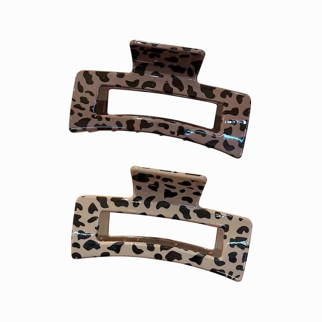 2Pcs Checkered Rectangle Multicolored Claw Barrettes - Strong Hold Y2K Hair Accessories for Thin and Thick Hair (Light Brown)
