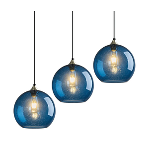 Blue Glass Pendant Lights Kitchen Island Lighting Globe Pendant Light Fixtures Modern Pendant Lighting for Kitchen Island Bedroom Living Dining Room Light Fixture(9.84in, 3-Pack)