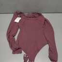 REORIA Women's Sexy Lace Scoop Neck Long Sleeve Double Lined Layering Slim Bodysuit Tops, Small