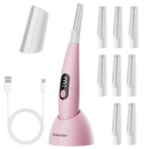 Sonic Dermaplane Razor for Women Face,WomenS Facial Exfoliation & Peach Fuzz Hair Removal System,Anti-Aging3 Speeds8 Dermaplaning BladesRechargeable,Sonic Dermaplaning Tool (Pink)