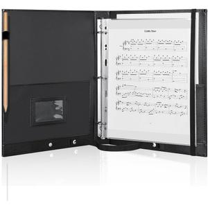 MUDOR Premium Choral Muisc Folder, PU Choir Folder with Hand Strap and Internal Retention Strap,3 Ring Black Choir Binder for Musician, Singer, Stage Performance