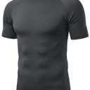 MAGCOMSEN Mens Compression Shirt Short Sleeve Gym Bodybuilding Dark Grey (Black, XL)