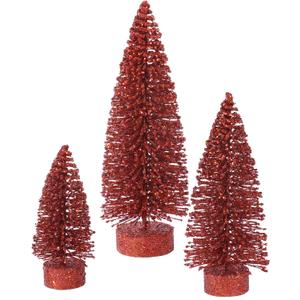 Vickerman 5"/7"/9" Red Glitter Oval Artificial Christmas Tree, Unlit - Faux Christmas Tree Set - Seasonal Indoor Home Decor