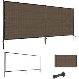 5'Hx12'W Outdoor Freestanding Privacy Screen Fence Panels with Iron Poles, Mesh Shade Net Cover Temporary Fencing for Patio Backyard Garden Deck, Brown