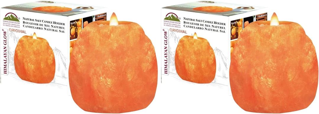 Himalayan Glow Hand Carved Himalayan Salt Candle Holders, Home Decor Item Great as a Night Light (Pack of 2)