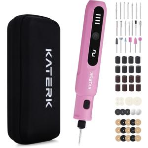 Katerk Mini Cordless Rotary Tool, 5-Speed Rotary Tool Kit, 5000-20000RPM & 70 Accessories, Multi-Purpose 3.7V Power Rotary Tool for Sanding, Engraving, Polishing, Drilling, 3D Printing, DIY Crafts (Pink)