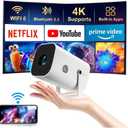 Built-in APPS & Electric Focusing & 210 RotationMini Projector With Wifi And Bluetooth, 1080P Portable Projector, Movie Projector for Bedroom, Supports Smartphones/TV Stick/iPad/PS5/Laptop/HDMI/USB