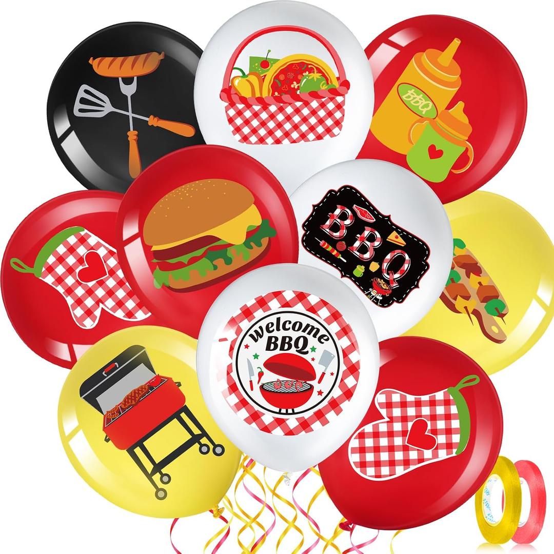 Libima 63 Pcs BBQ Party Balloon Decorations BBQ Baby Shower Balloons Summer Picnic Baby Q Latex Balloons Supplies Barbecue Birthday Party Balloon for Summer Baby Shower Picnic Party Decor Supplies, 12 Inch