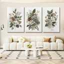 Azartslr Green Flower Canvas Wall Art, Farmhouse Rustic Floral Art Prints For Living Room, Vintage Bathroom Botancial Painting Poster, Plants Picture Kitchen Bedroom Decoration