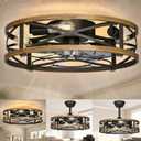 Caged Ceiling Fan with Lights,20in Low Profile Ceiling Fan, Small Rustic Industrial Farmhouse Ceiling Fans with Lights, Reversilbe Flush Mount Fandaliers Fan Light Ceiling Fixture for Bedroom Kitchen