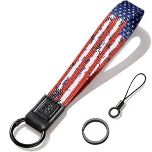 AMETHUARTZ Wristlet Keychain Lanyard for Keys, Cute Key Chains for Women, Wrist Strap with Keyring for Men Girls Car Keys Wallet ID Badge, Stars and Stripes