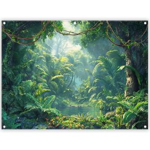 Fabric 8x6ft Jungle Forest Photography Backdrop Rainforest Tropical Natural Scenery River Background Summer Adventure Party Decorations Photo Banner Props