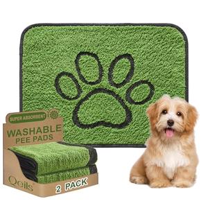 Qeils Reusable Dog Pee Pads, 2 Pack Super Absorbent & Leakproof Washable Puppy Pads with Soft Green Top Layer, for Potty Training, Crates, Couch, Car Seats & Pet Beds, 18"x24"