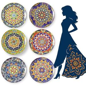 AHX Ceramic Dinner Plate Set of 6-10.5 Inch Large Porcelain Plates for Pasta, Salad and Steak - Microwave and Dishwasher Safe - Colorful Bohemian Style Great for Party, Gift and Family Use