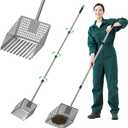 Stainless Steel Chicken Poop Scooper & Rake - Heavy-Duty 2-in-1 Sand Sifter Shovel with Long Handle Adjustable Length for Coops & Small Farms