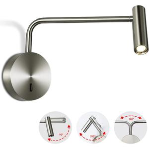 ZEROUNO Wall Mounted Reading Light Swing Arm Bedside Lamps for Bedroom Hardwired Sconces with Switch LED Mounted for Home Decor Wall Lighting Fixtures Indoor (Silver)