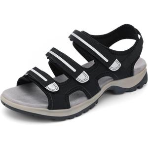 UBFEN Womens Hiking Walking Sandals - Arch Support Open Toe Adjustable Strap Sandals Comfortable Sport Outdoor Shoes (8, Black)