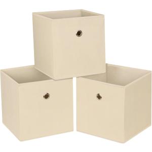 Foldable Storage Cubes Bins ,11 Inch Cloth Storage Cube Fabric Storage Box Cubes Organizer Baskets with Handles for Home Organizer Set of 3 (Creamy-White)