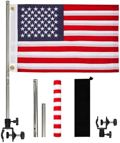American Boat Flag Pole Kits Marine 12"x18", Stainless Steel Boat Flag Pole with 1x Storage Bag, Adjustable Flagpole Holder with 50 Embroidered Stars American Flag Boat Accessories American Boat Flag Pole Kits Marine 12"x18", Stainless Steel Boat Flag Pole with 1x Storage Bag, Adjustable Flagpole Holder with 50 Embroidered Stars American Flag Boat Accessories