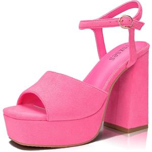 rsxses Pink Platform Heels for Women Pink Chunky Heels Dress Sandals Strappy Open Toe Ankle Strap Sexy Prom Wedding Evening Party Pumps Shoes,Suede Size 10.5