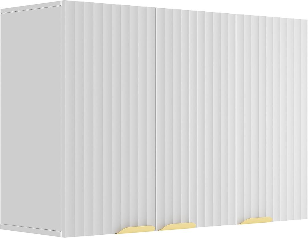 ChooChoo 3-Door Bathroom Wall Cabinet, Fluted Kitchen Wall Cabinet with Adjustable Shelf, Wall Mounted Storage Cupboard for Bathroom, Laundry Room, Entryway, Garage, White