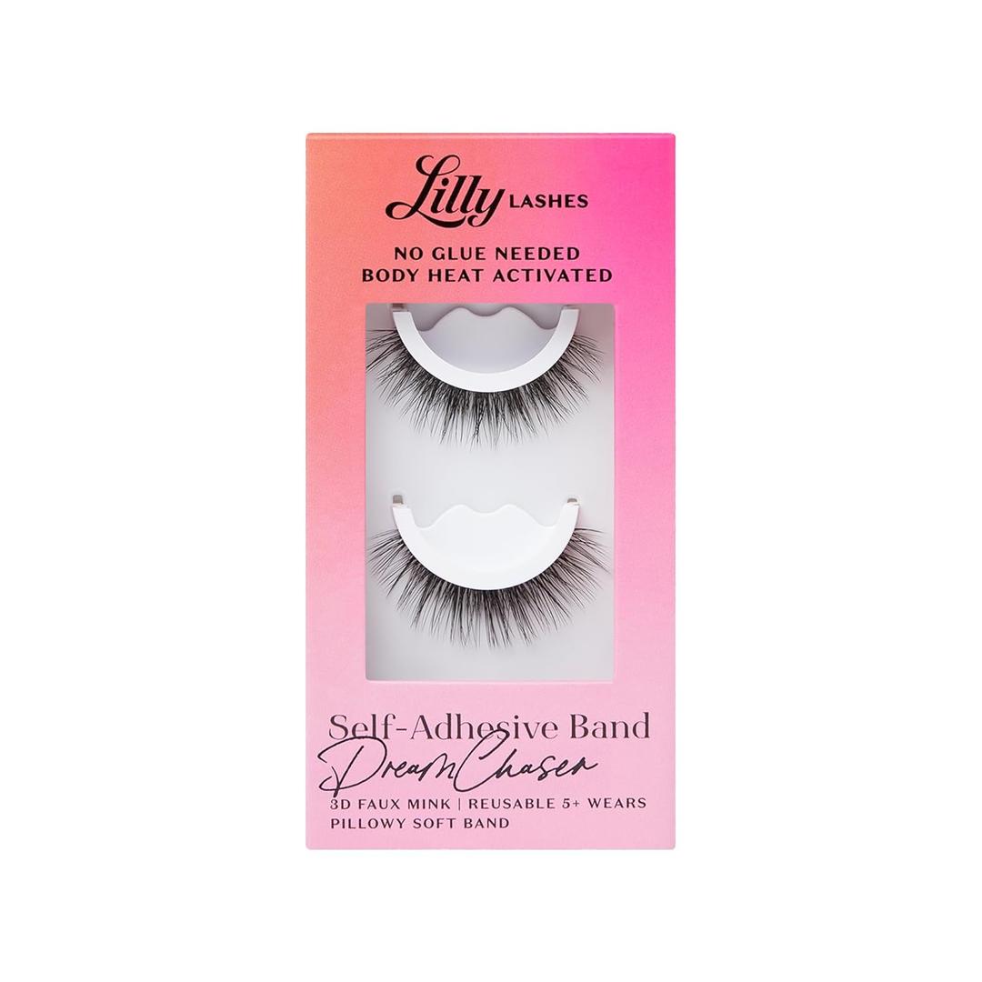 Lilly Lashes Self Adhesive Eyelashes (Half Lashes), No Lash Glue Needed, Body Heat Activated Press on Lashes, Reusable Self Adhesive Eyelashes Up to 5x, Easy to Apply & Remove (DreamChaser)