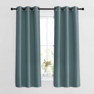 NICETOWN Blackout Greyish Blue Curtains 2 Panels Set - Grommet Room Darkening Thermal Curtains Light Blocking Window Treatments Sound Reducing Drapes for Bedroom/Kids Room, W37 x L63