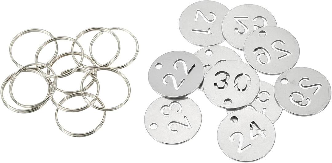 PATIKIL Number Key Tag, 23mm Stainless Steel 21-30 Number ID Tags Keychain Hollowed Numbered Key Tags with Rings Identifiers Keys Label for Dormitory Keys House Lockers